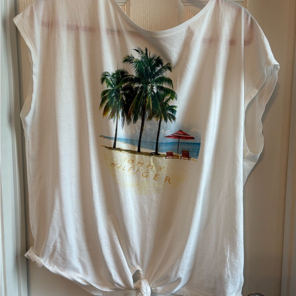 Tommy Hilfiger White Tee with Palm Tree Print